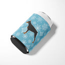 Winter Snowflake Doberman Pinscher Can or Bottle Hugger Cooler Sleeve for Standard 12 oz Cans, Insulated Foam Beer & Soda Can Hugger Reusable