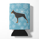 Winter Snowflake Doberman Pinscher Can or Bottle Hugger Cooler Sleeve for Standard 12 oz Cans, Insulated Foam Beer & Soda Can Hugger Reusable