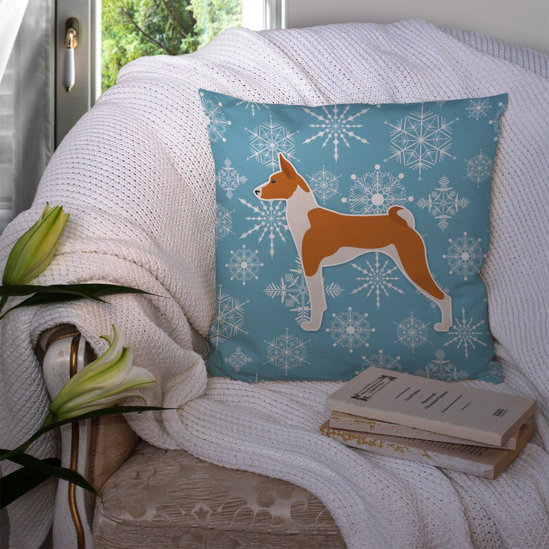 Winter Snowflake Basenji Fabric Decorative Pillow BB3574PW1414