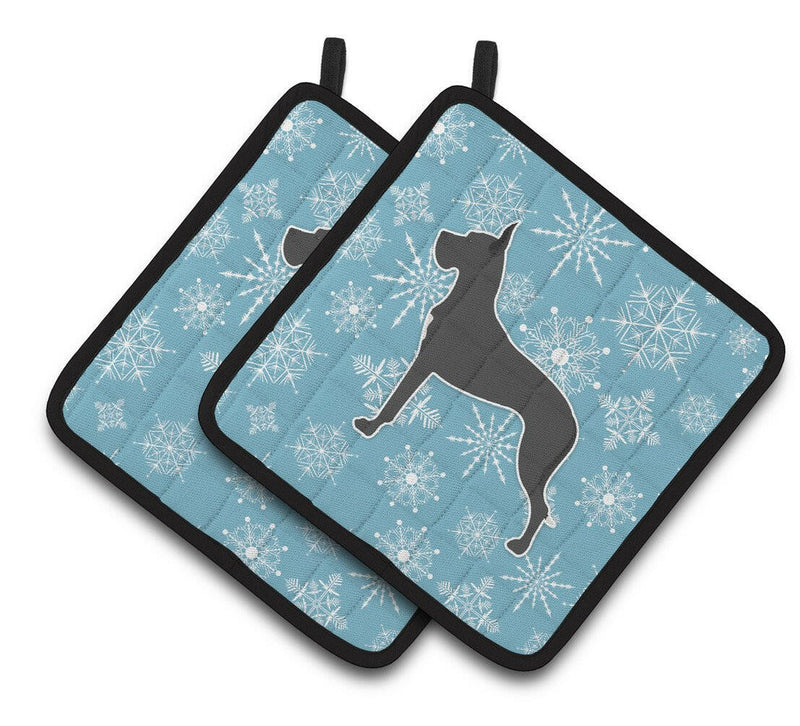 Winter Snowflake Great Dane Pair of Pot Holders BB3575PTHD