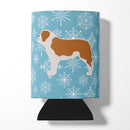 Winter Snowflake Saint Bernard Can or Bottle Hugger Cooler Sleeve for Standard 12 oz Cans, Insulated Foam Beer & Soda Can Hugger Reusable