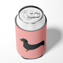 Dachshund Checkerboard Pink Can or Bottle Hugger Cooler Sleeve for Standard 12 oz Cans, Insulated Foam Beer & Soda Can Hugger Reusable