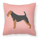 Welsh Terrier Checkerboard Pink Decorative Throw Pillow 18x18 Indoor Outdoor Accent Cushion, Fabric Cover with Insert for Sofa, Bed, Porch & Living Room