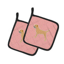 Border Terrier Checkerboard Pink Pot Holder Set of 2 Heat Resistant Quilted Hot Pads 7.5 x 7.5 Inch, Insulated Kitchen Trivets for Cooking & Baking