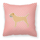 Border Terrier Checkerboard Pink Fabric Decorative Pillow BB3589PW1818