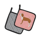 Spanish Hound Checkerboard Pink Pot Holder Set of 2 Heat Resistant Quilted Hot Pads 7.5 x 7.5 Inch, Insulated Kitchen Trivets for Cooking & Baking