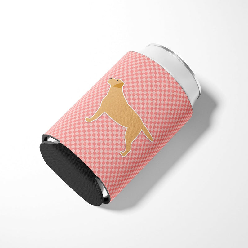 Yellow Labrador Retriever Checkerboard Pink Can or Bottle Hugger BB3597CC