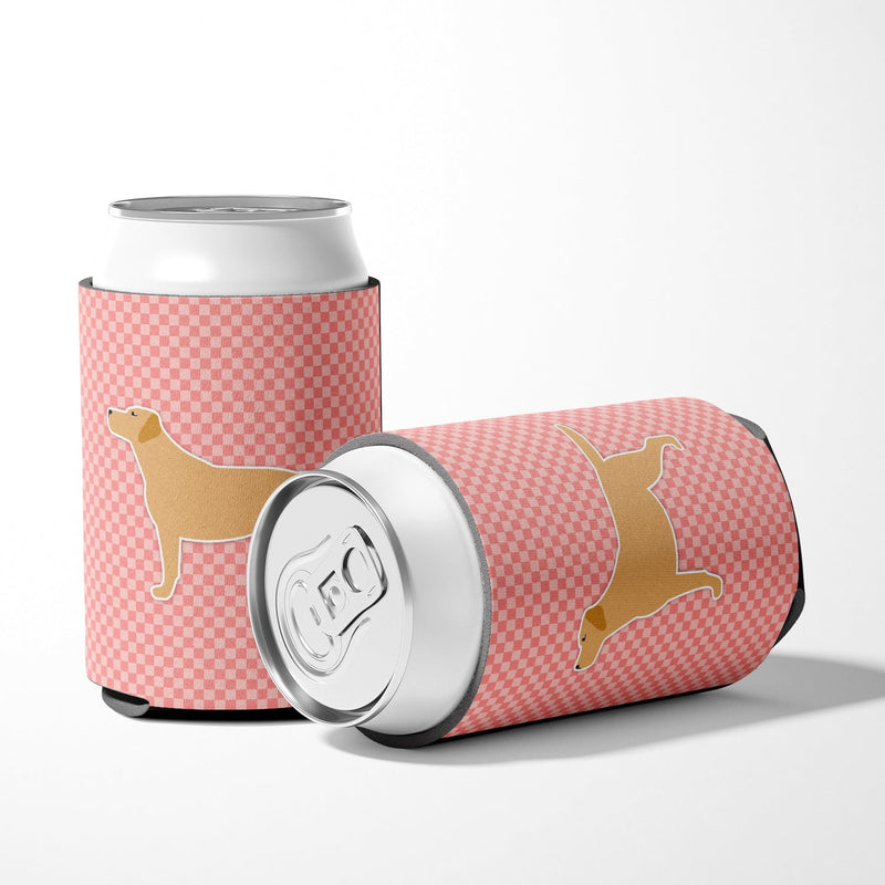 Yellow Labrador Retriever Checkerboard Pink Can or Bottle Hugger BB3597CC