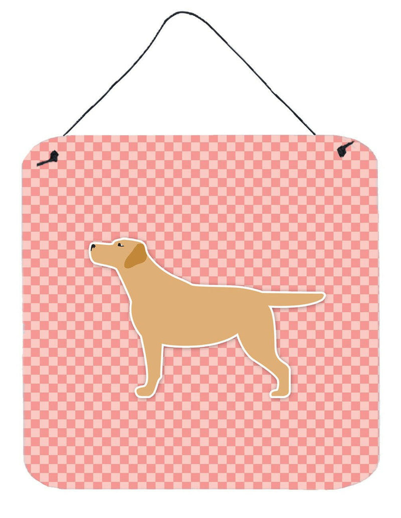 Yellow Labrador Retriever Checkerboard Pink Wall or Door Hanging Prints BB3597DS66