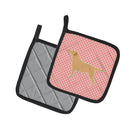 Yellow Labrador Retriever Checkerboard Pink Pot Holder Set of 2 Heat Resistant Quilted Hot Pads 7.5 x 7.5 Inch, Insulated Kitchen Trivets for Cooking & Baking