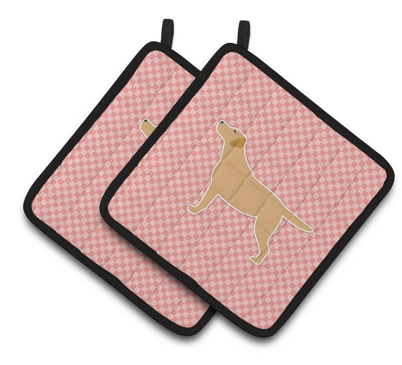 Yellow Labrador Retriever Checkerboard Pink Pair of Pot Holders BB3597PTHD