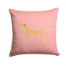 Yellow Labrador Retriever Checkerboard Pink Decorative Throw Pillow 14x14 Indoor Outdoor Accent Cushion, Fabric Cover with Insert for Sofa, Bed, Porch & Living Room