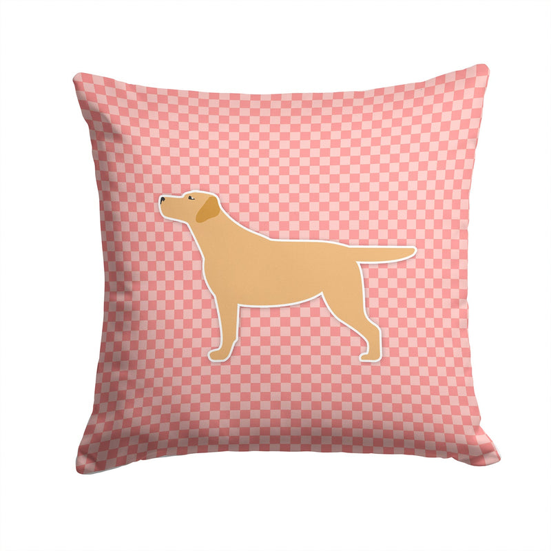 Yellow Labrador Retriever Checkerboard Pink Fabric Decorative Pillow BB3597PW1414