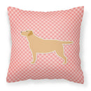 Yellow Labrador Retriever Checkerboard Pink Decorative Throw Pillow 18x18 Indoor Outdoor Accent Cushion, Fabric Cover with Insert for Sofa, Bed, Porch & Living Room