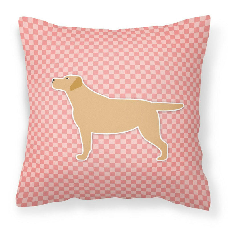 Yellow Labrador Retriever Checkerboard Pink Fabric Decorative Pillow BB3597PW1818