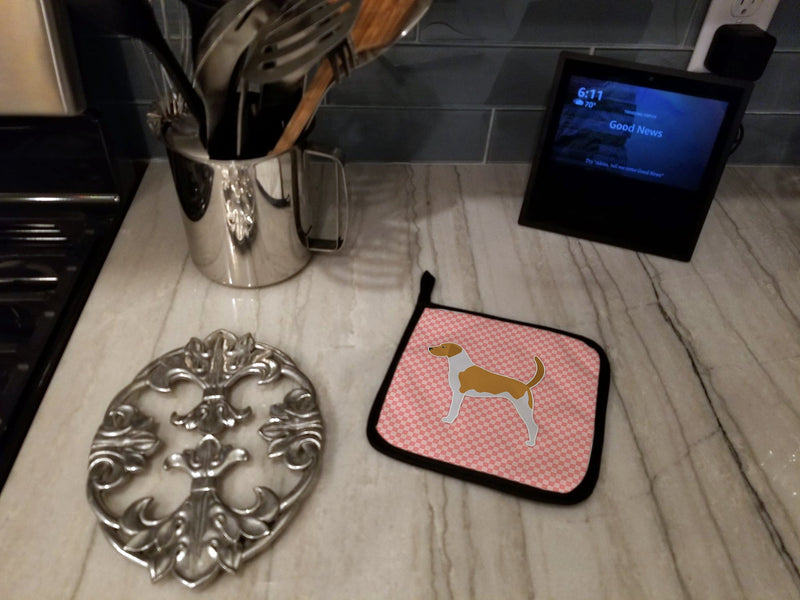American Foxhound Checkerboard Pink Pot Holders - Set of 2 - Heat-Resistant Kitchen Essentials BB3598PTHD