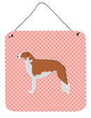 Borzoi Russian Greyhound Checkerboard Pink Wall or Door Hanging Prints BB3599DS66