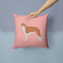 Borzoi Russian Greyhound Checkerboard Pink Throw Pillow - 14x14 Decorative Pillow – Art for Your Home & Patio BB3599PW1414