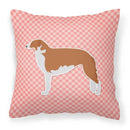 Borzoi Russian Greyhound Checkerboard Pink Fabric Decorative Pillow BB3599PW1818