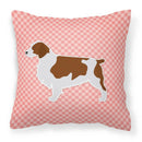 Welsh Springer Spaniel Checkerboard Pink Decorative Throw Pillow 18x18 Indoor Outdoor Accent Cushion, Fabric Cover with Insert for Sofa, Bed, Porch & Living Room