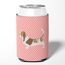 Basset Hound Checkerboard Pink Can or Bottle Hugger Cooler Sleeve for Standard 12 oz Cans, Insulated Foam Beer & Soda Can Hugger Reusable
