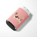 Basset Hound Checkerboard Pink Can or Bottle Hugger Cooler Sleeve for Standard 12 oz Cans, Insulated Foam Beer & Soda Can Hugger Reusable