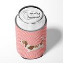 Basset Hound Checkerboard Pink Can or Bottle Hugger Cooler Sleeve for Standard 12 oz Cans, Insulated Foam Beer & Soda Can Hugger Reusable