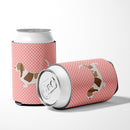 Basset Hound Checkerboard Pink Can or Bottle Hugger Cooler Sleeve for Standard 12 oz Cans, Insulated Foam Beer & Soda Can Hugger Reusable