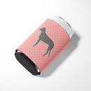 Irish Wolfhound Checkerboard Pink Can or Bottle Hugger Cooler Sleeve for Standard 12 oz Cans, Insulated Foam Beer & Soda Can Hugger Reusable