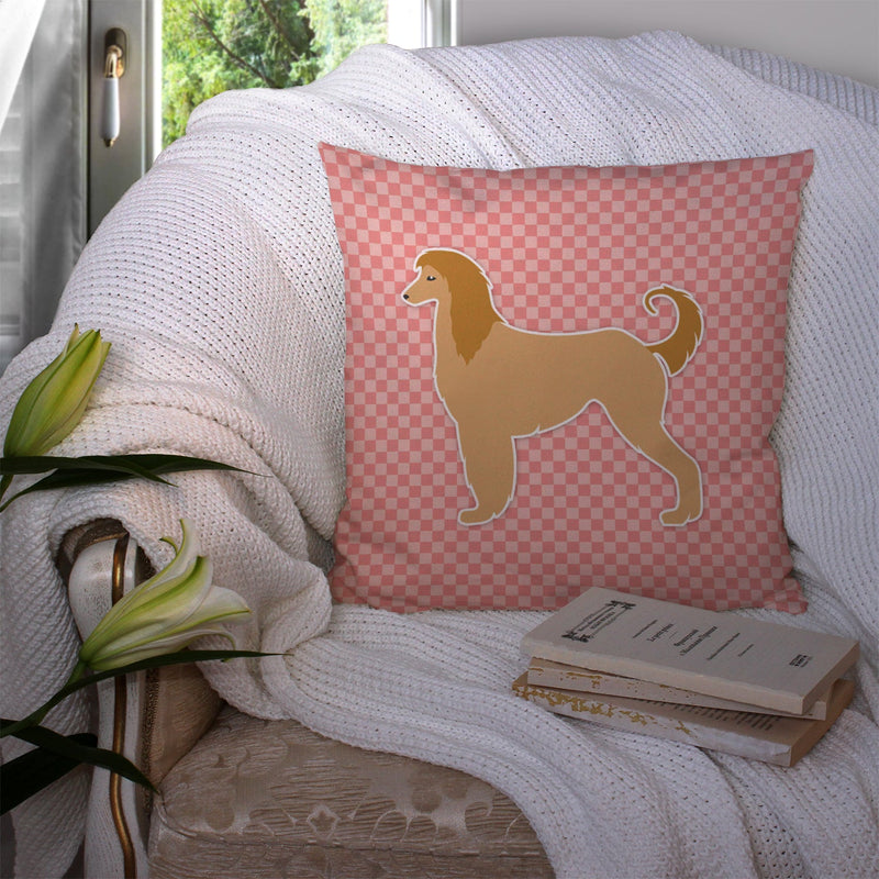 Afghan Hound Checkerboard Pink Fabric Decorative Pillow BB3606PW1414