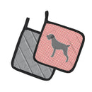 German Wirehaired Pointer Checkerboard Pink Pot Holder Set of 2 Heat Resistant Quilted Hot Pads 7.5 x 7.5 Inch, Insulated Kitchen Trivets for Cooking & Baking