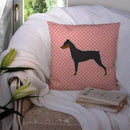 German Pinscher Checkerboard Pink Decorative Throw Pillow 14x14 Indoor Outdoor Accent Cushion, Fabric Cover with Insert for Sofa, Bed, Porch & Living Room
