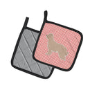 Pyrenean Shepherd Checkerboard Pink Pot Holder Set of 2 Heat Resistant Quilted Hot Pads 7.5 x 7.5 Inch, Insulated Kitchen Trivets for Cooking & Baking