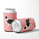 Black Border Collie Checkerboard Pink Can or Bottle Hugger Cooler Sleeve for Standard 12 oz Cans, Insulated Foam Beer & Soda Can Hugger Reusable
