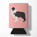 Black Border Collie Checkerboard Pink Can or Bottle Hugger Cooler Sleeve for Standard 12 oz Cans, Insulated Foam Beer & Soda Can Hugger Reusable