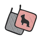 Briard Checkerboard Pink Pot Holder Set of 2 Heat Resistant Quilted Hot Pads 7.5 x 7.5 Inch, Insulated Kitchen Trivets for Cooking & Baking