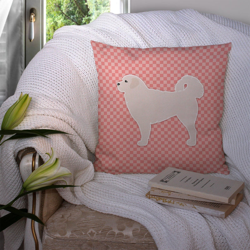 Polish Tatra Sheepdog Checkerboard Pink Fabric Decorative Pillow BB3627PW1414