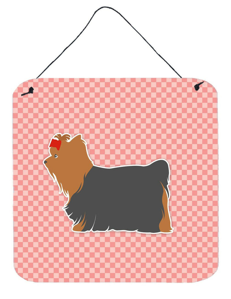 Yorkshire Terrier Yorkie Checkerboard Pink Wall or Door Hanging Prints BB3634DS66