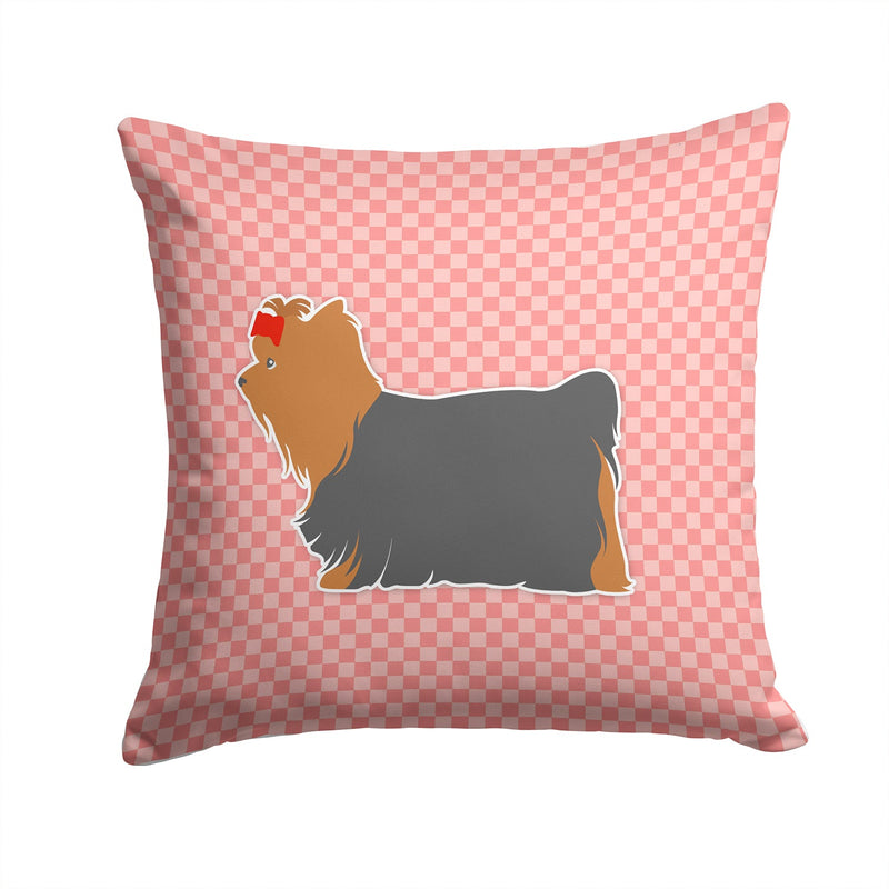 Yorkshire Terrier Yorkie Checkerboard Pink Fabric Decorative Pillow BB3634PW1414