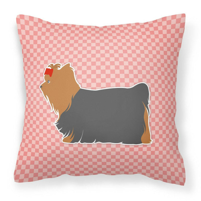 Yorkshire Terrier Yorkie Checkerboard Pink Fabric Decorative Pillow BB3634PW1818