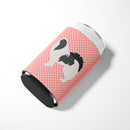 Japanese Chin Checkerboard Pink Can or Bottle Hugger Cooler Sleeve for Standard 12 oz Cans, Insulated Foam Beer & Soda Can Hugger Reusable