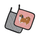 Pekingese Checkerboard Pink Pot Holder Set of 2 Heat Resistant Quilted Hot Pads 7.5 x 7.5 Inch, Insulated Kitchen Trivets for Cooking & Baking