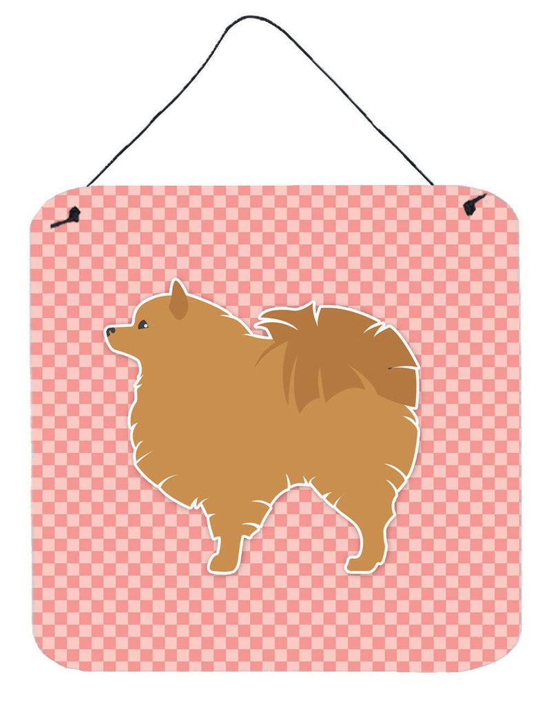 Pomeranian Checkerboard Pink Wall or Door Hanging Prints BB3642DS66