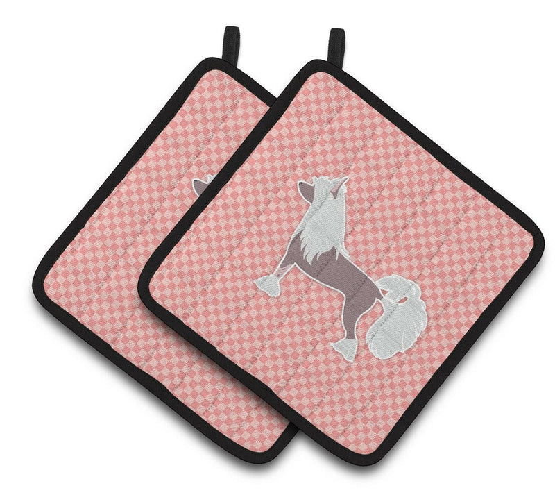 Chinese Crested Checkerboard Pink Pair of Pot Holders BB3643PTHD