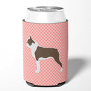 Boston Terrier Checkerboard Pink Can or Bottle Hugger BB3644CC