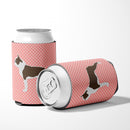 Boston Terrier Checkerboard Pink Can or Bottle Hugger BB3644CC