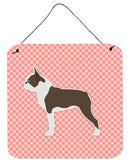 Boston Terrier Checkerboard Pink Wall or Door Hanging Prints BB3644DS66