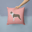 Boston Terrier Checkerboard Pink Throw Pillow - 14x14 Decorative Pillow – Art for Your Home & Patio BB3644PW1414
