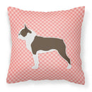 Boston Terrier Checkerboard Pink Fabric Decorative Pillow BB3644PW1818
