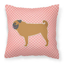 Pug Checkerboard Pink Decorative Throw Pillow 18x18 Indoor Outdoor Accent Cushion, Fabric Cover with Insert for Sofa, Bed, Porch & Living Room